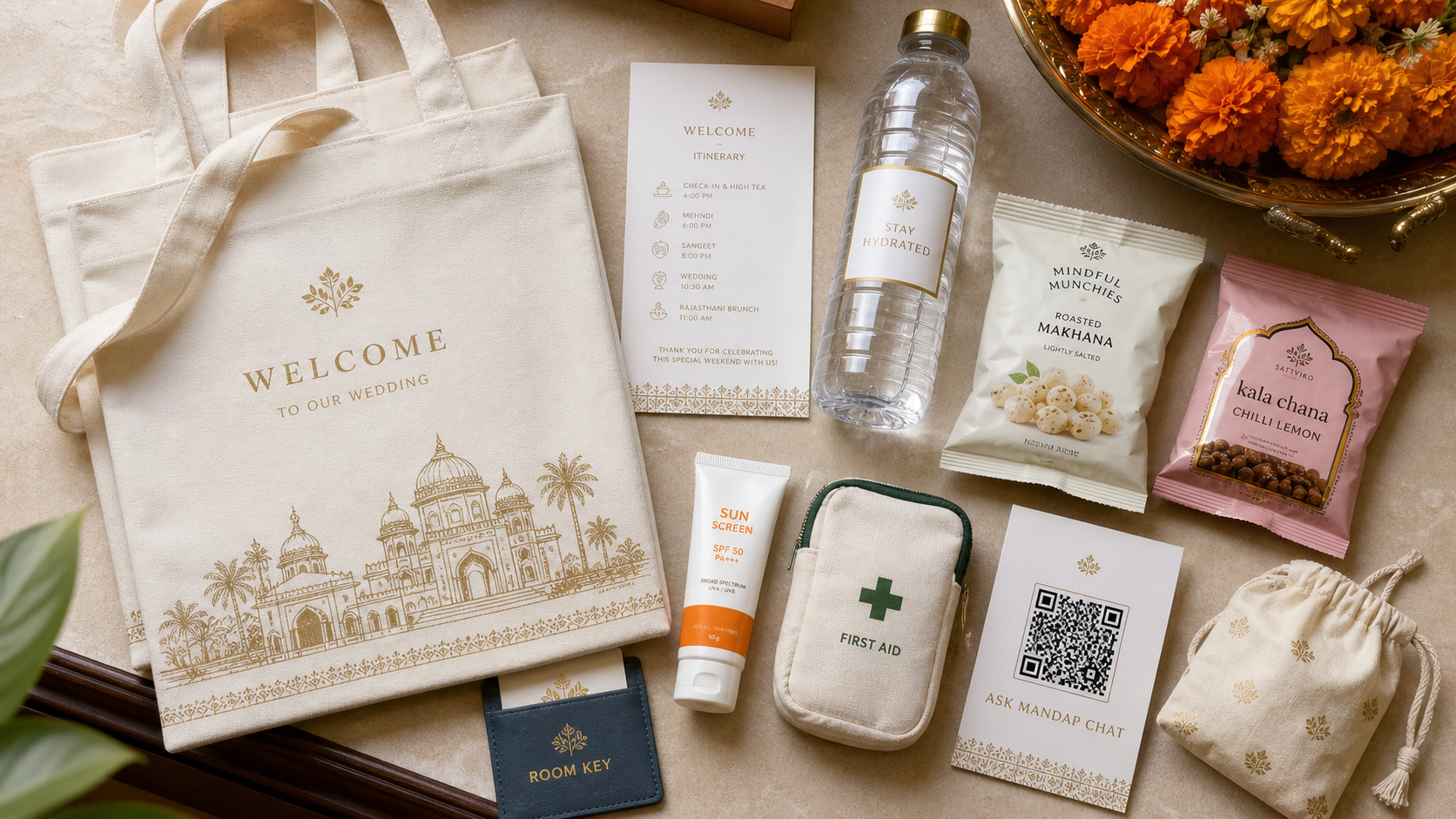 Destination wedding welcome bag checklist for Indian wedding guests