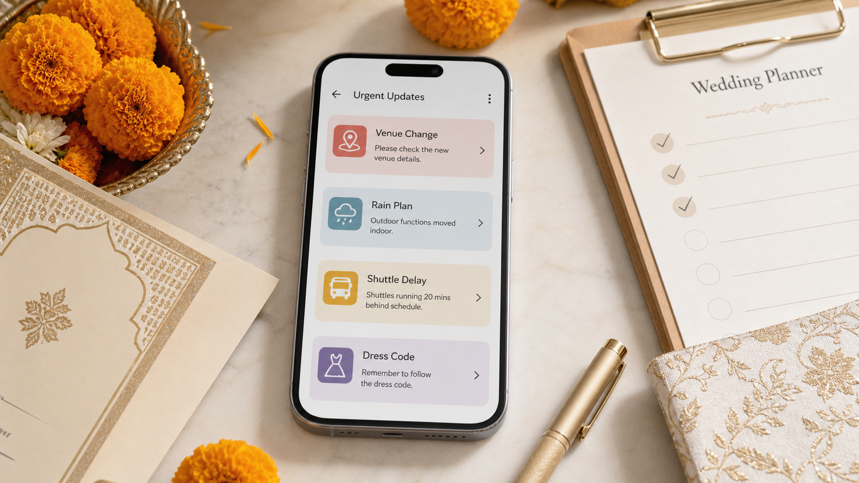 Last-minute wedding update message templates for Indian weddings
