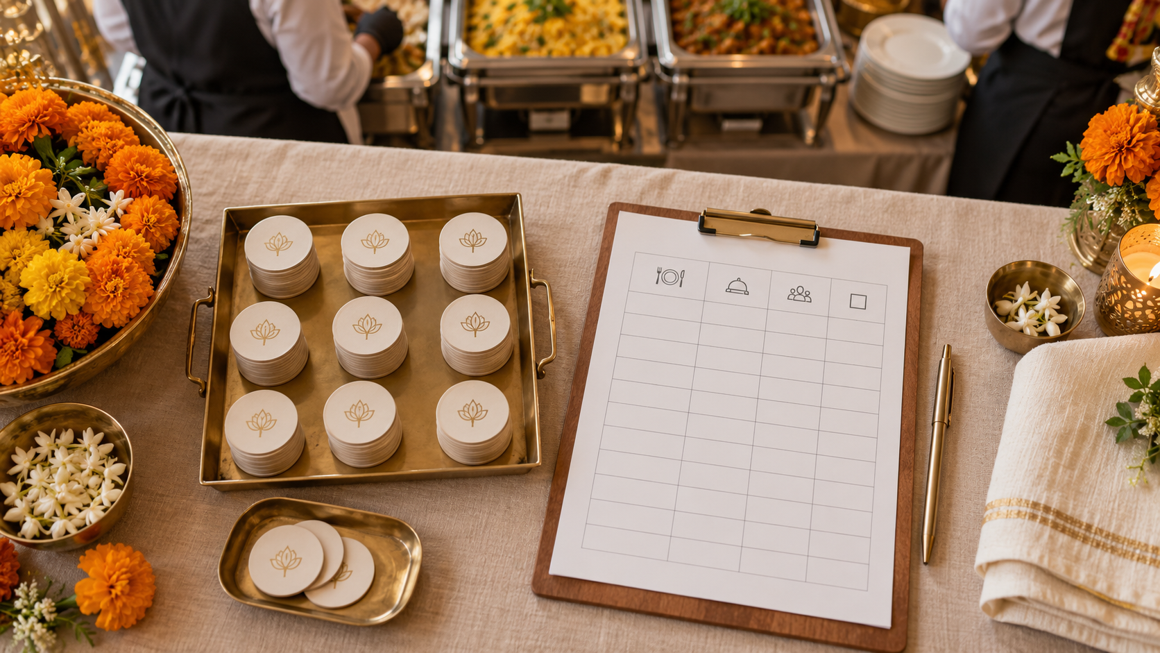 Organized wedding vendor meal tokens and catering plan for an Indian wedding