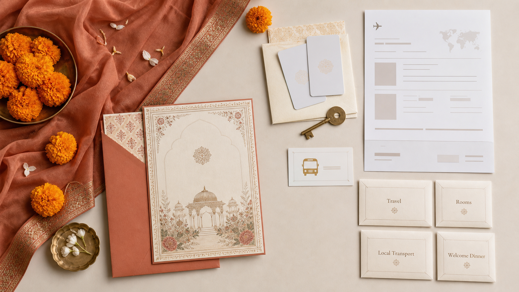 Indian destination wedding cost split with travel, hotel and transport planning items